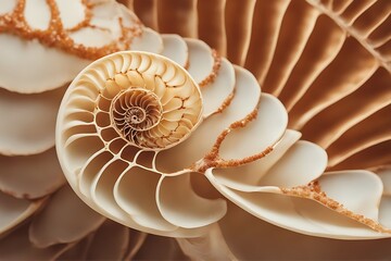 Obraz premium structure space symmetry nature copy pearl stock nautilus half pattern cross pompilius ratio golden section split background spiral photograph coral shell fibonacci sequence mollusk seashell growth