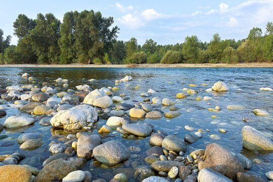 river ticino in cuggiono village, italy, 04 august 2024