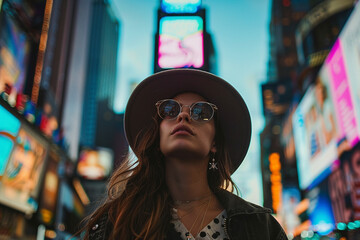 Advertising photo of a New York tourist woman person