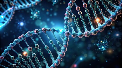 Abstract DNA spin microscopic view of human genome structure on dark background, DNA, spin, microscopic, human genome
