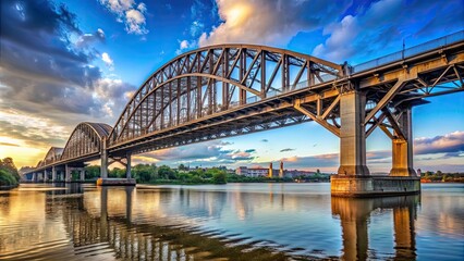 Obraz premium Iconic steel bridge isolated on background, steel, bridge, iconic, architecture, landmark, urban, structure