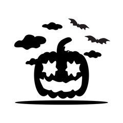 halloween pumpkin jack and bat on a white icon