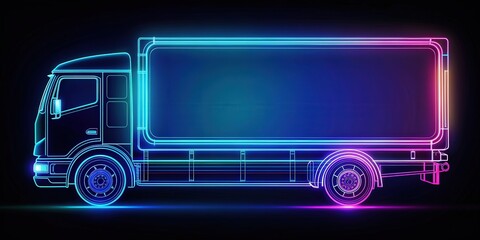 Neon outline holographic cargo truck vehicle , holographic, neon, outline, futuristic, transportation, vehicle
