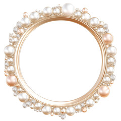 Elegant Circular Pearl and Diamond Frame on Transparent Background for Luxury Design and Decoration