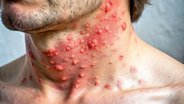 Painful skin rash of shingles virus outbreak, skin, rash, outbreak, shingles, virus, painful, blisters, red