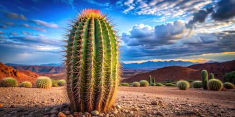 Fototapeta premium Powerful cactus with vibrant spikes standing tall in the desert landscape, cactus, powerful, spikes, desert, landscape, succulent