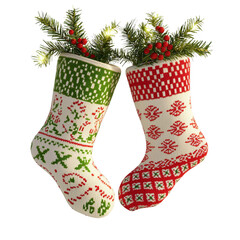 Festive Christmas Stockings with Greenery and Red Berries for Holiday Decoration