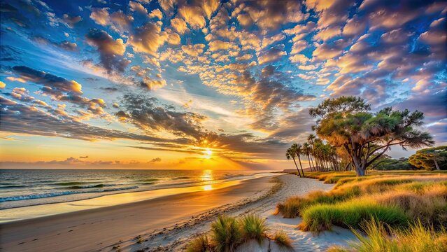 Scenic sunrise over Massengale Beach on St Simons Island, GA , sunrise, beach, Massengale Beach, St Simons Island, Georgia, coastal