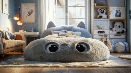 Fototapeta na wymiar Light gry colour bedroom furniture.