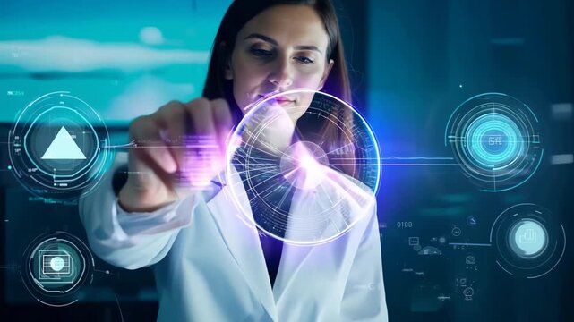 A scientist checks data on a smartphone while surrounded by advanced technology in a modern lab