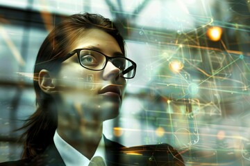 Naklejka premium Corporate woman in an imaginative conceptual setting.