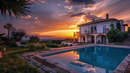 sunset view on the house.