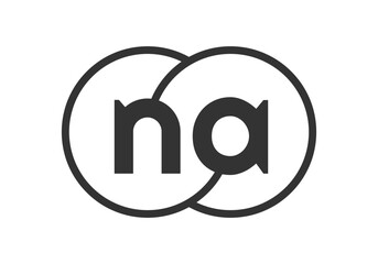 NA business company emblem with outline rounds and letters n a. Logo template of two merged circles for brand identity, logotype. Vector Infinity symbol