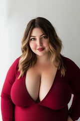 Fototapeta premium plus size Woman in a Red Dress. plus size model