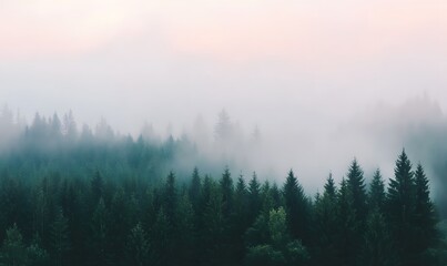 simple forest with morning fogs , Generative AI