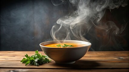 Steam rising from a hot bowl of soup, steam, hot, bowl, food, warm, cooking, atmospheric, mist, vapor, heat, culinary