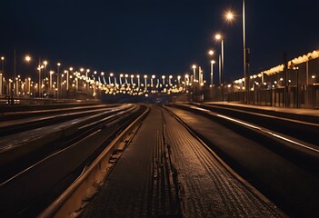 Fototapeta premium peage barrieres nuit autoroutier highway toll circulation traffic car jam barrier transport lighting lighthouse trail night route