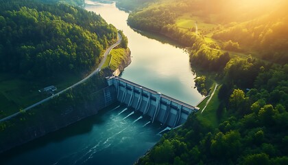 Fototapeta premium Renewable Energy Concept with Hydroelectric Dam during the Day