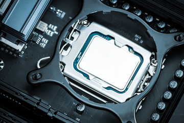 Installation of Computer CPU on a Motherboard Close-Up