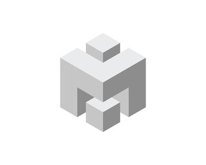 Fototapeta premium Cube logo, geometric vector design. Box logotype company, trendy tech emblem in pixel style.