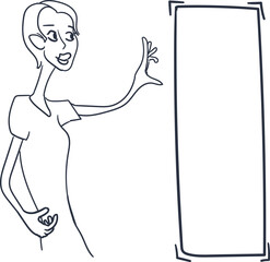 The girl raised her hand towards the frame.