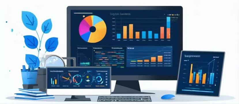Analyze business data dashboards with ingenious computer software. concept of making business easier