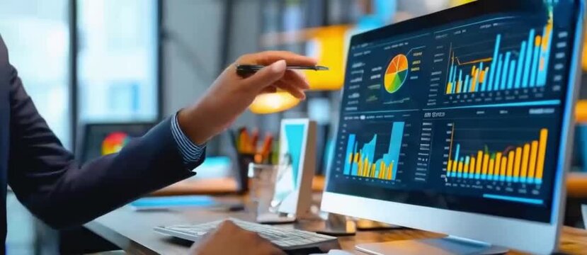 Analyze business data dashboards with ingenious computer software. concept of making business easier