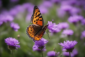 Naklejka premium violet flower butterfly insect summer natural underside gorgeous migratory attractive spring sweet silence serenity calm mexican queen sunflower appealing monarch orange magnificent petals black
