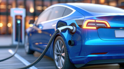 Naklejka premium Explore a crystal clear image of a modern electric vehicle charging station, showcasing innovative design and technology for sustainable transportation.