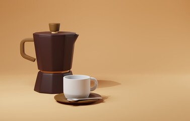 3D Mokapot for Stylish Coffee Creations. 3D render