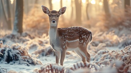 Winter Wonderland: Cinematic Documentary of Deer in Snowy Forest at Sunrise