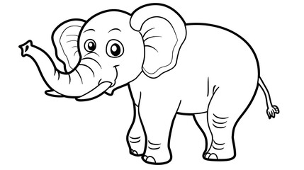 Fototapeta premium A black and white coloring page illustration of a cartoon elephant with big ears and a cheerful expression, perfect for kids' activities.