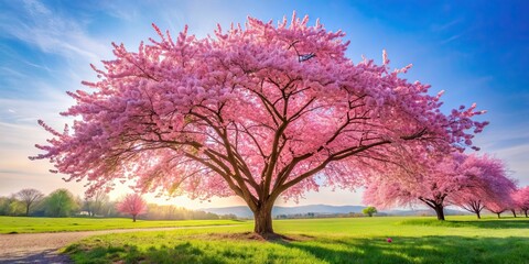 Pink flower tree in full bloom during spring season , pink, flowers, tree, blooming, spring, nature, beauty, garden