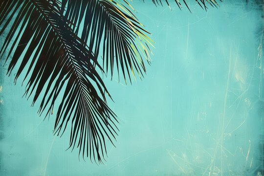 vintageinspired scene of palm fronds silhouetted against a vivid blue sky evoking retro tropical vibes and summer nostalgia