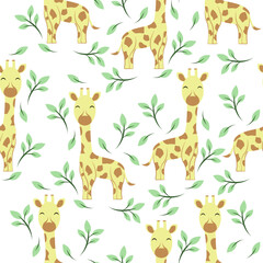 Cute giraffe and leaves seamless pattern nursery, kids bedroom, wallpaper, cards, posters