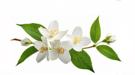 Fototapeta premium Jasmine flowers with green leaves isolated on a white background. isolated 