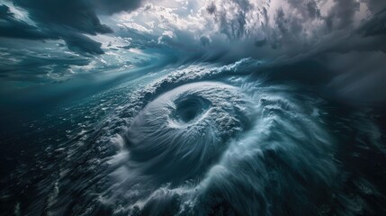 Aerial perspective of a fierce storm swirling beneath