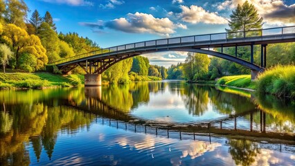 Fototapeta premium Bridge over a beautiful river , architecture, water, connecting, structure, landscape, nature, transportation