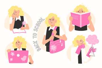 Set of diverse school children illustration