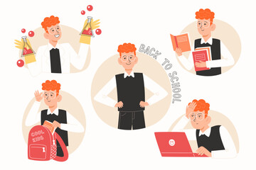 Set of diverse school children illustration