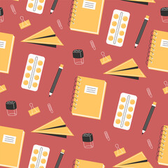 School Days Seamless Pattern with school supplies