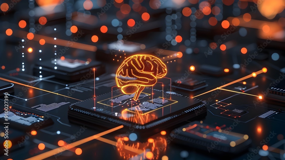 Poster brain connected to computer network symbolizing collective intelligence and data sharing