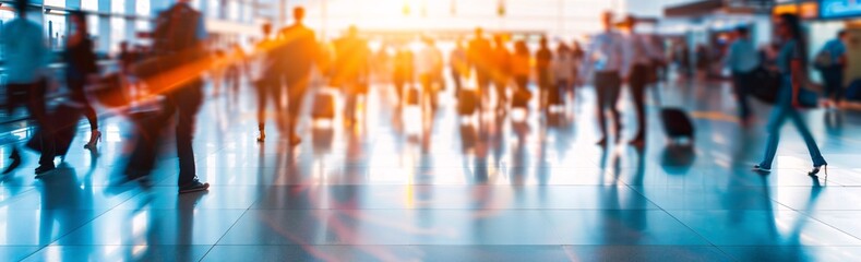 Obraz premium Busy Airport During Rush Hour with Light Streaming In