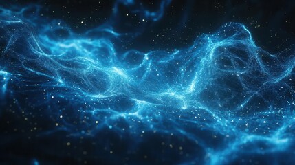 abstract visualization of big data streams interwoven strands of glowing information flowing through dark digital space creating mesmerizing patterns and connections in cool blue hues