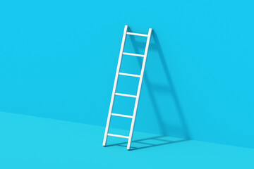 Ladder with hard shadow near blue wall. Construction equipment. Tool for repair. 3d render