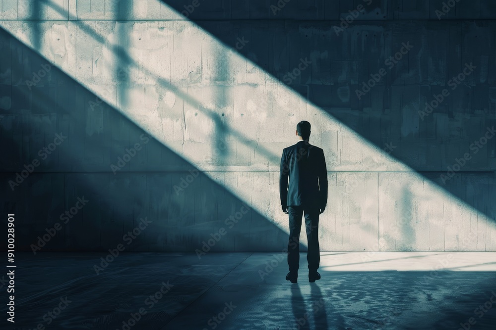Canvas Prints shadowed figure of a businessman symbolizing progress and victory.