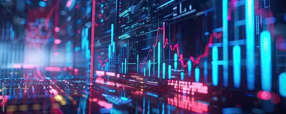 Aufkleber Vibrant digital data visualization with colorful graphs and charts, illustrating financial trends and analytics in a dynamic environment.