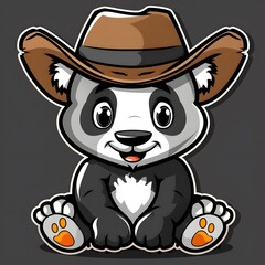 Naklejka premium Cartoon panda wearing a cowboy hat, looking adorable and playful.