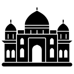 Vector of a black and white silhouette of a mosque in a minimalist illustration