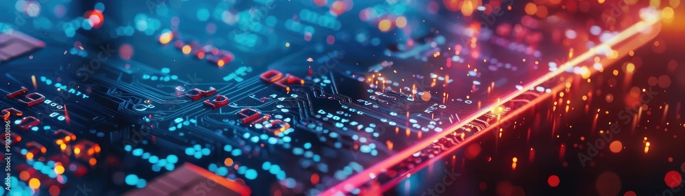 Aufkleber abstract close-up of a vibrant circuit board with glowing lights, showcasing technology and innovati
